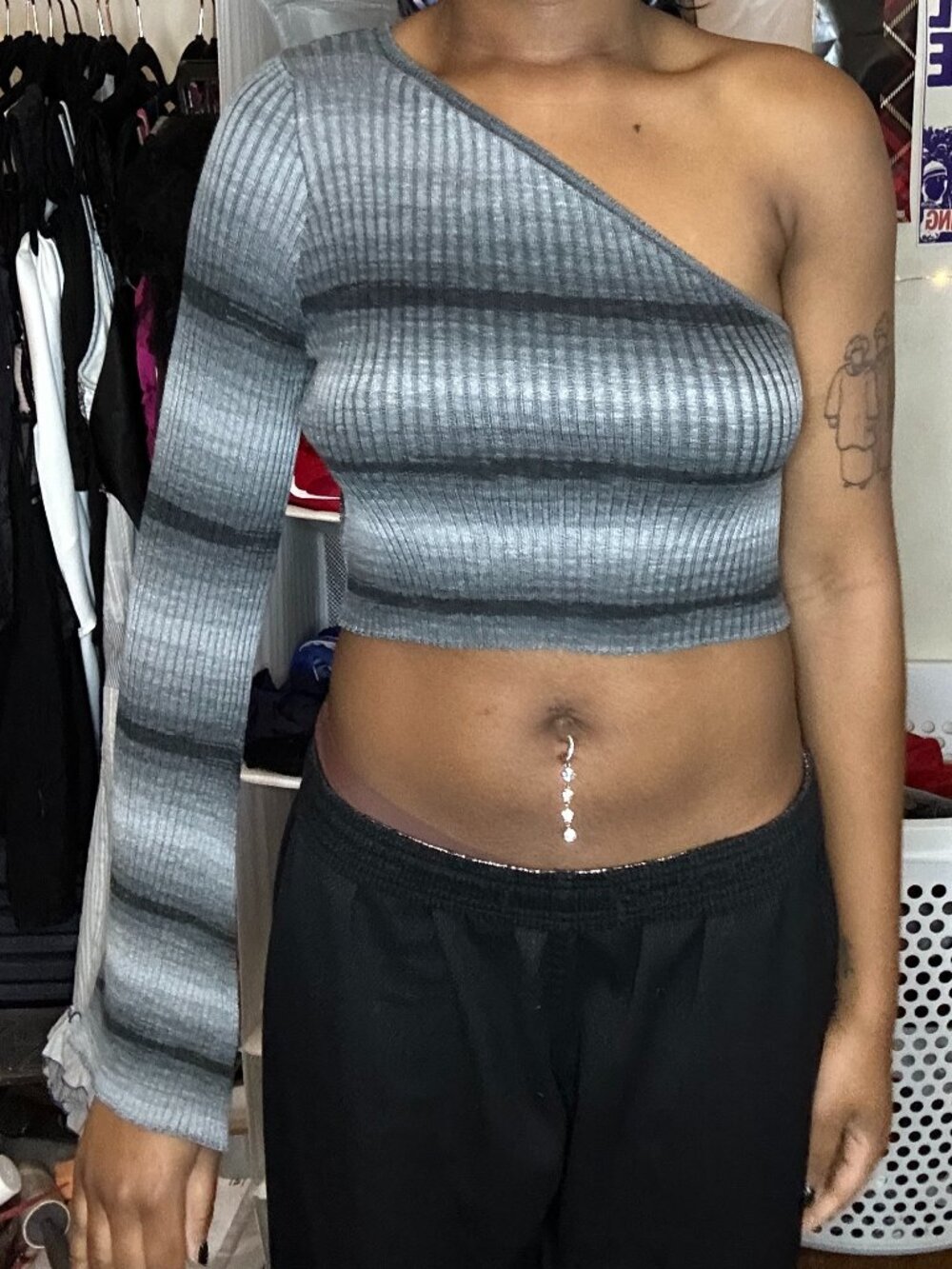 One-Shoulder Gray Crop Top
